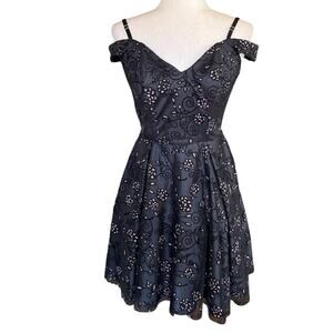 Lizminelli Dress Small Black Off The Shoulder Flocking Whimsigoth DarkFairy